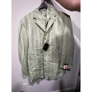Falcone 3-Piece Suit 52L – Light Sage Green Striped Blazer, Vest & Pants NWT